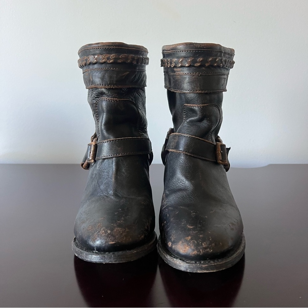 Freebird by Steven - Distressed Tahoe Harness Moto Heeled Boot Brown/Black Sz 8 - Picture 5 of 15